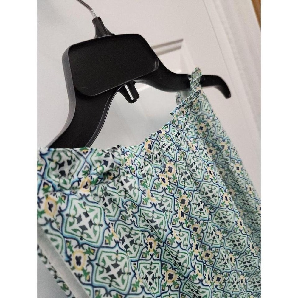 MAX STUDIO Tie Front Blouse in Greens and Blues Size L